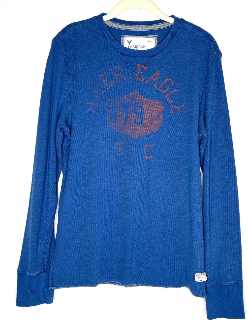 AE American Eagle Blue Ribbed Pullover Shirt Mens Medium Y2K 2000s long sleeve
